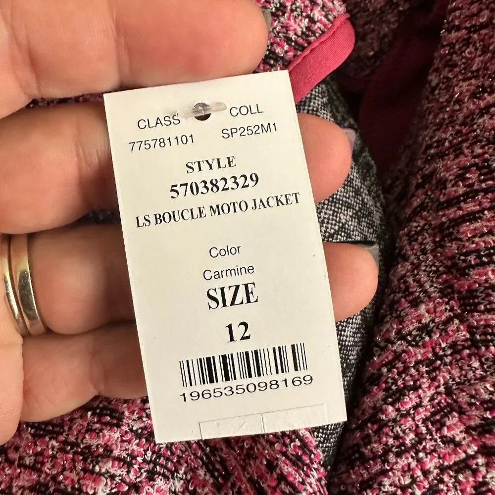 NWT White House Black Market Long Sleeve Boucle Moto Jacket Carmine 12 #WHBM11